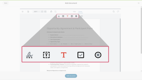 The Add document workflow in Xello. The form editor is open. The toolbar with action icons is highlighted. The icons are for: signature field, text field, free text, checkbox field, and radio button field.